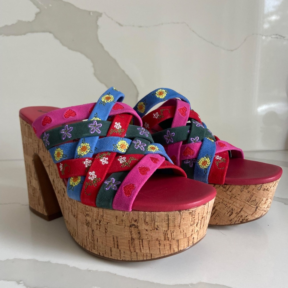 NWOT FREE PEOPLE GROOVY HIPPIE Y2K PLATFORM SLIP ON SANDALS RESORTWEAR VACATION - Picture 4 of 7